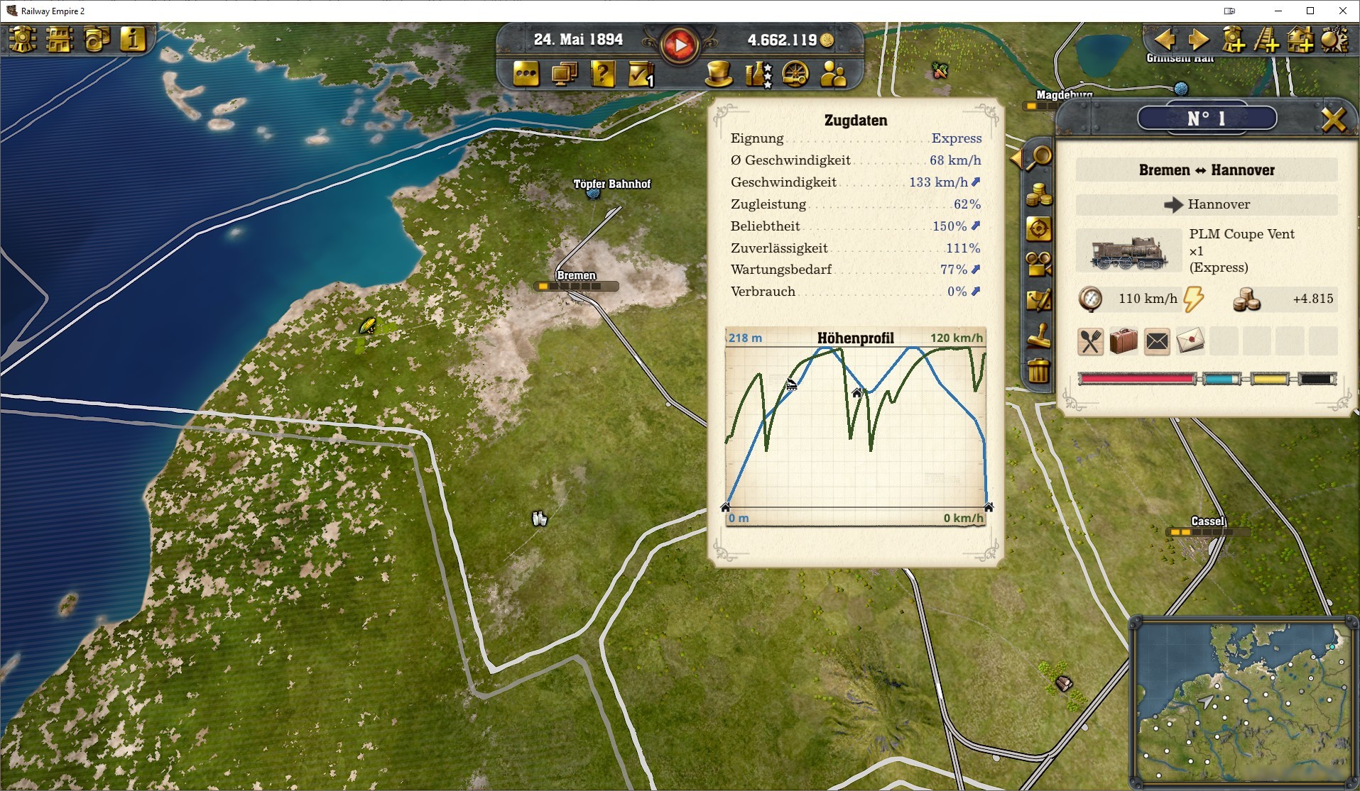 Screenshot: Railway Empire 2 Hud-Dialog for Train